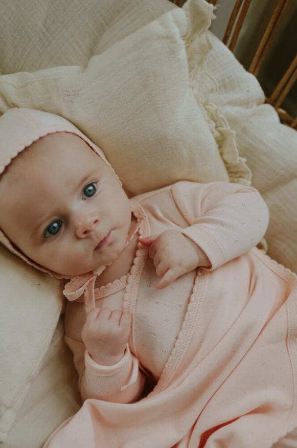 Mema Knits Pointelle Scalloped Edge Layette Set - Pale Pink