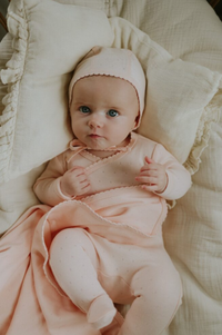 Mema Knits Pointelle Scalloped Edge Layette Set - Pale Pink