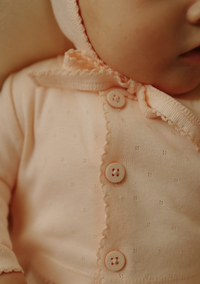 Mema Knits Pointelle Footie, Cardigan & Bonnet - Pale Pink