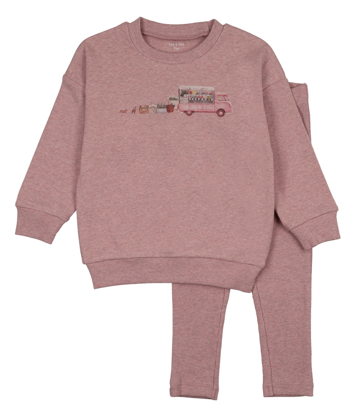 Bee & Dee Flower Truck Top & Pants Set - Old Rose