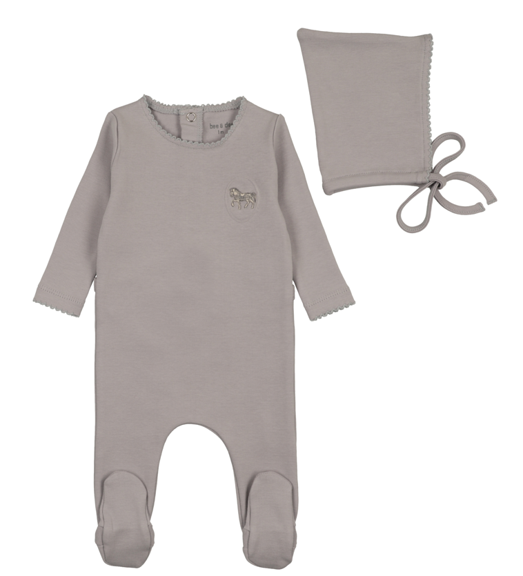 Bee & Dee Raised Embroidery Footie & Bonnet- Fortress