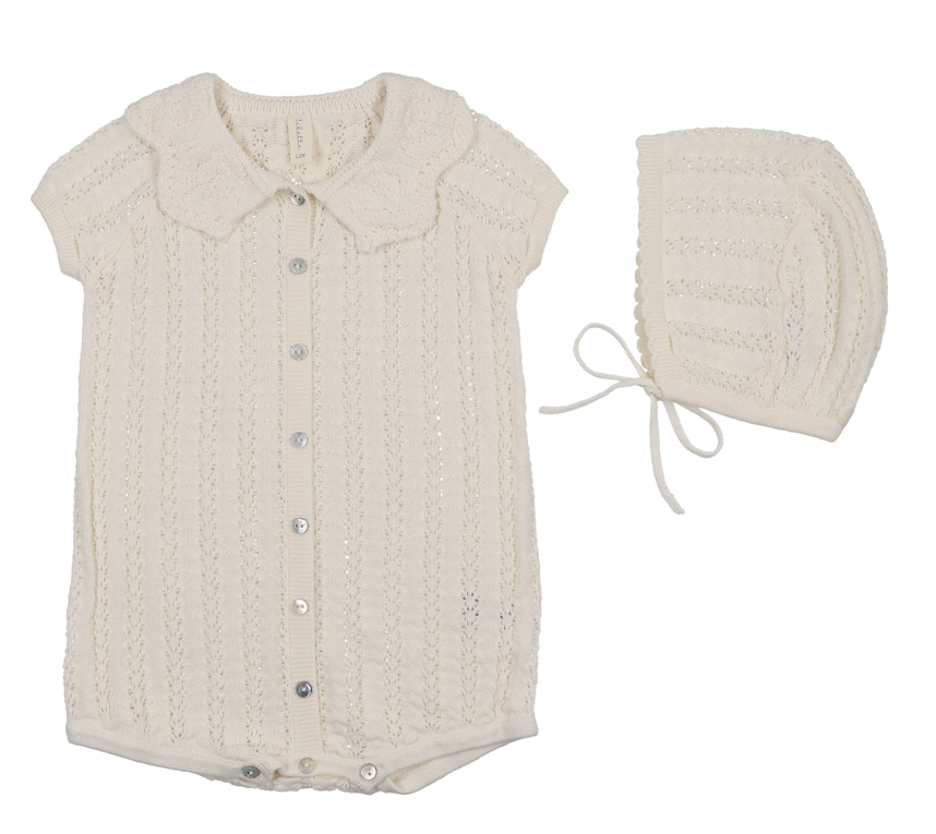 Lilette Crochet Knit Romper - Girls Cream