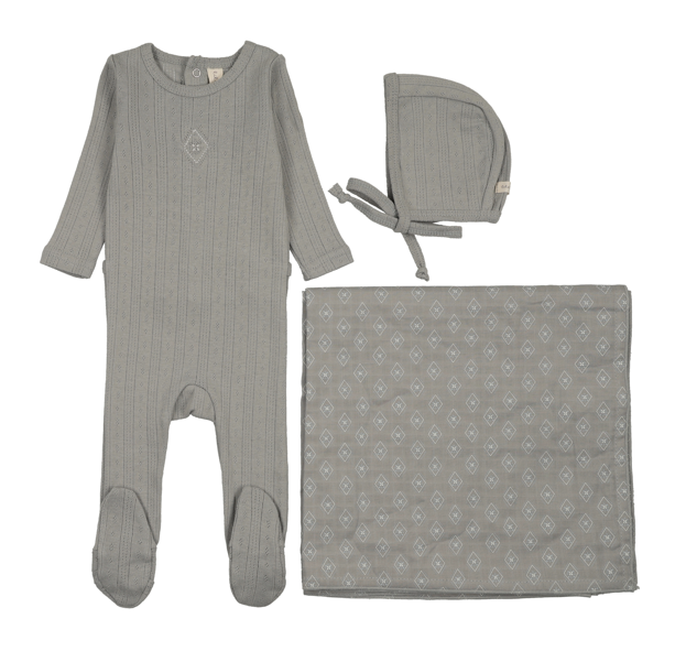 Lilette Geo Floral Embroidered Layette Set - Light Blue
