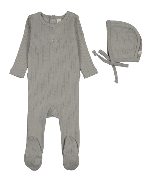 Lilette Geo Floral Embroidered Footie & Hat - Light Blue