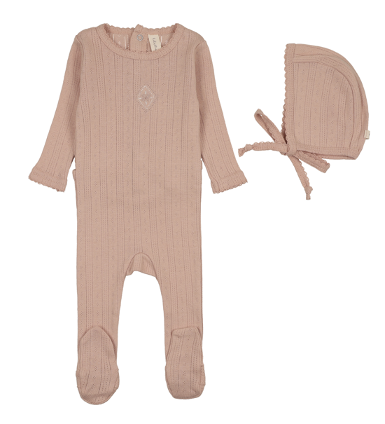 Lilette Geo Floral Embroidered Footie & Hat - Dusty Pink