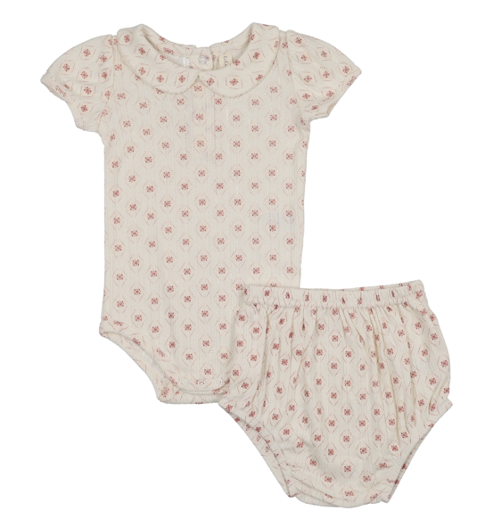 Lilette Geo Floral Top & Pants Set- Cream/Pink