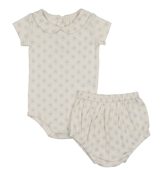 Lilette Geo Floral Top & Pants Set- Cream/Blue