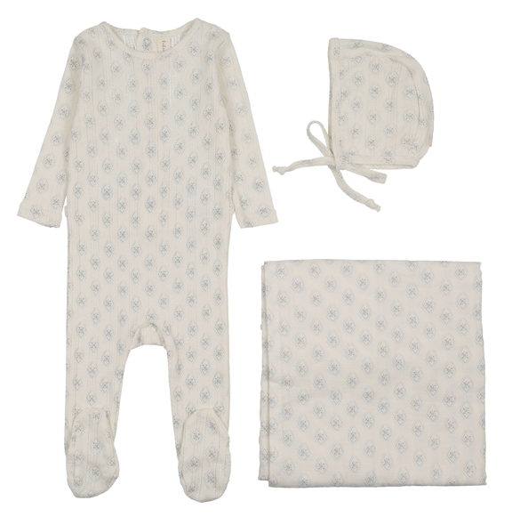 Lilette Geo Floral Printed Layette Set - Cream/Blue