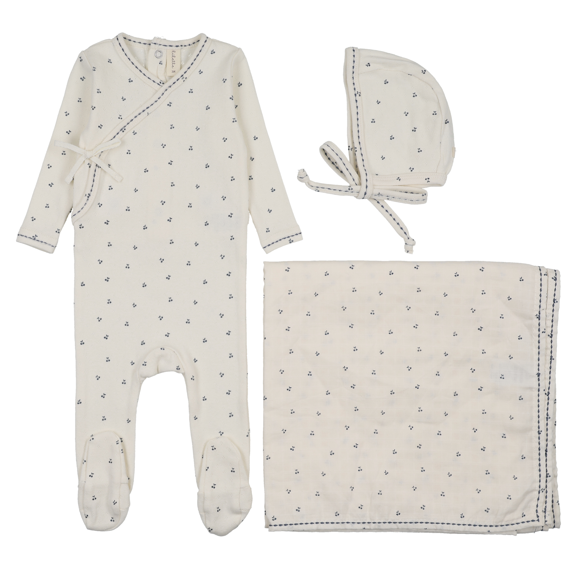 Lilette Cherry Scallop Layette Set - Cream/Blue