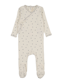 Lilette Cherry Scallop Footie - Cream/Blue