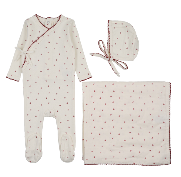 Lilette Cherry Scallop Layette Set - Cream/Pink