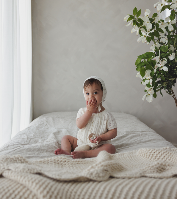 Lilette Crochet Knit Romper - Boys Cream