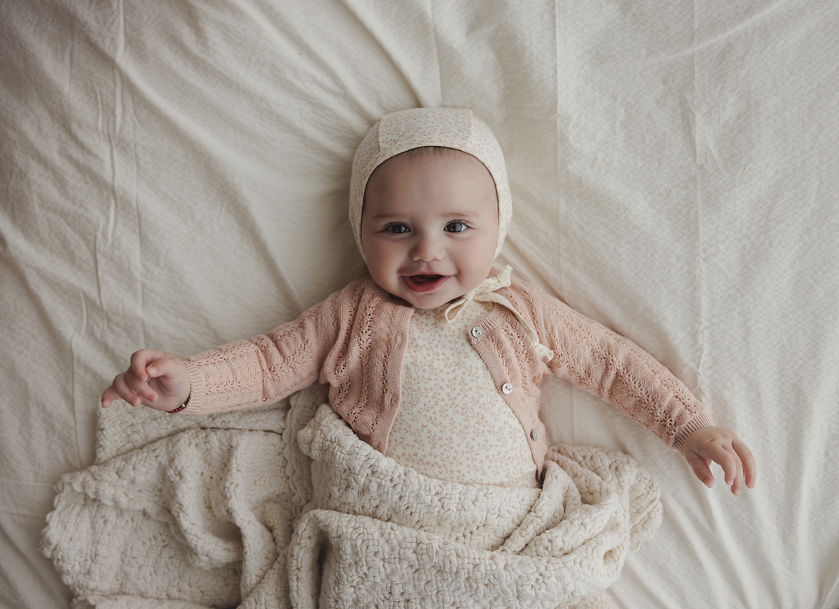 Lilette Crochet Knit Shrug & Bonnet - Dusty Pink