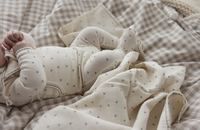 Lilette Cherry Scallop Footie - Cream/Blue