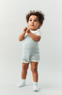 FUB Pointelle Striped Romper - ecru/sea