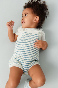 FUB Pointelle Striped Romper - ecru/sea