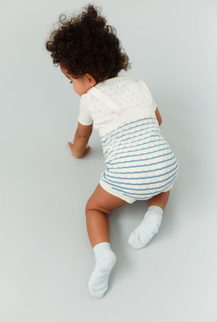 FUB Pointelle Striped Romper - ecru/sea