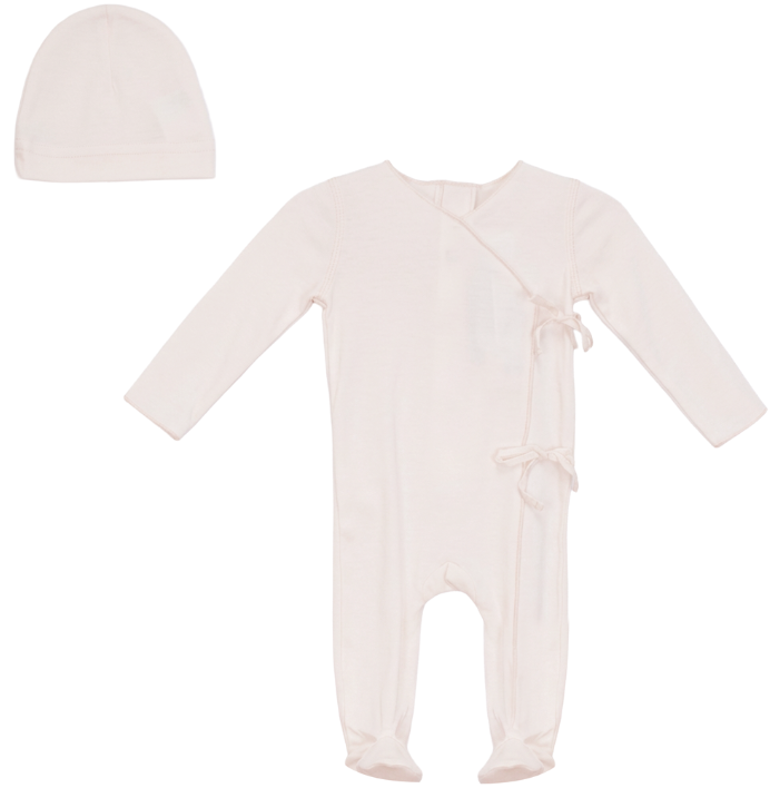 Little Fragile Double Side Wrap Footie & Hat- Blush