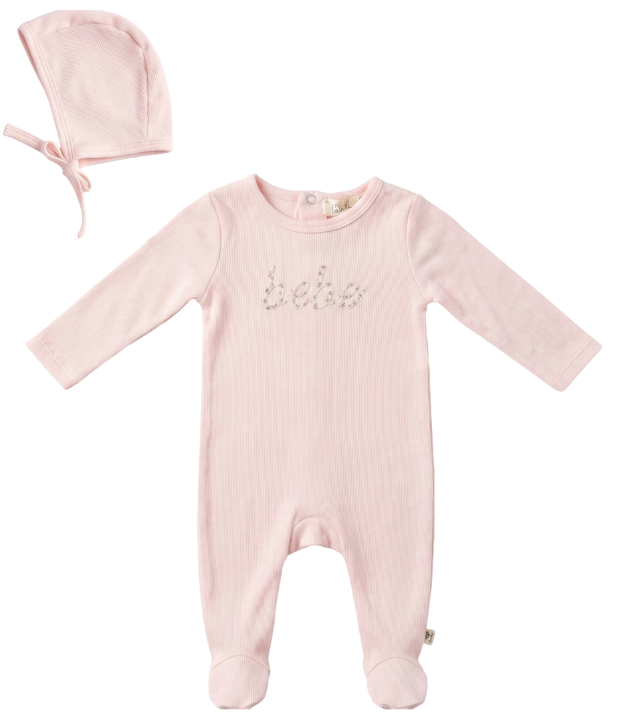 Bebe Bella Floral Bebe Print Footie & Hat- Powder Pink