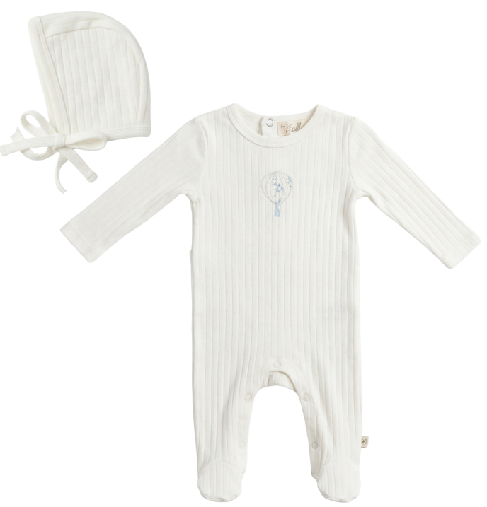Bebe Bella Pointelle Hot Air Balloon Footie & Hat- Blue
