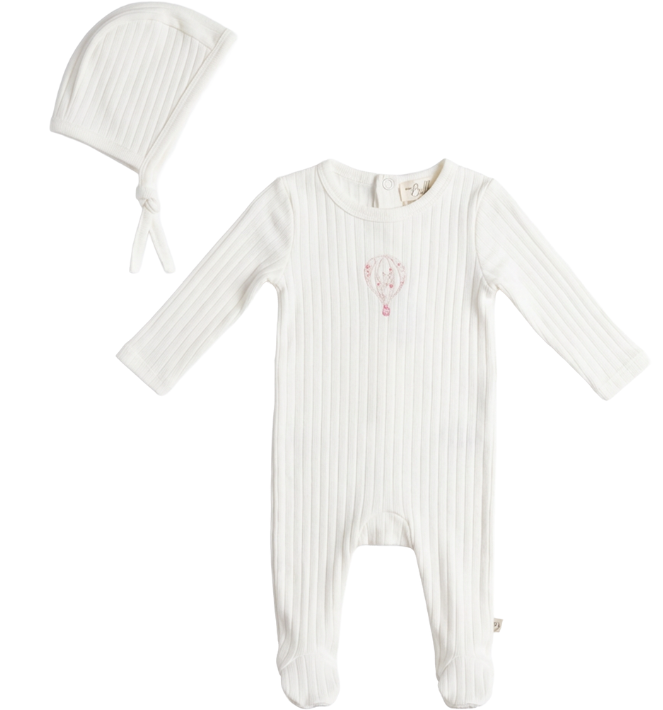 Bebe Bella Pointelle Hot Air Balloon Footie & Hat- Pink