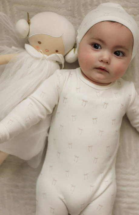 Whipped Cocoa Printed Bow Footie & Hat
