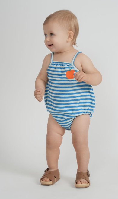 Puddles Striped Apple Terry Romper-Boys