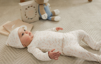 Fragile Pink Baby Leaves Print Footie & Hat