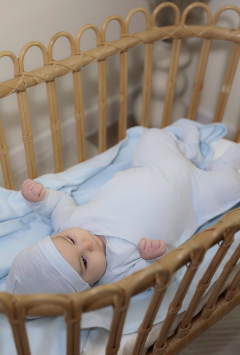 Little Fragile Solid Wrap Footie & Beanie- Blue