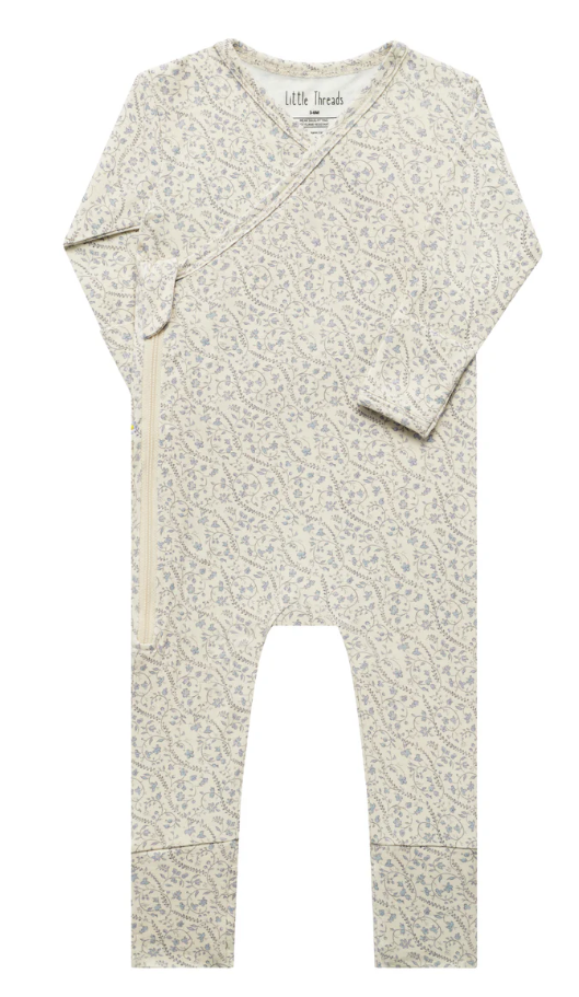 Little Threads Heirloom Vine Wrap Footie- Bluebell