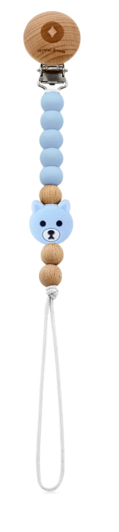 Crystal Dream Teddy Pacifier Clip - Light Blue
