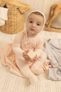 Bee & Dee All Things Baby Velour Footie & Bonnet - Sand Pink
