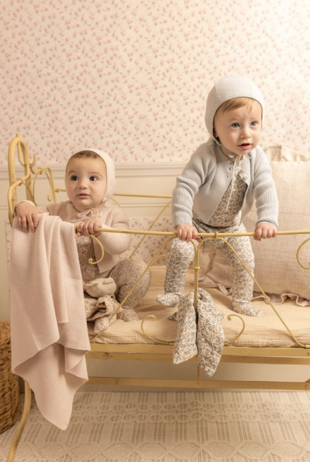 Bee & Dee Petite Fleurs Footie, Hat & Cardigan - Dusty Blue
