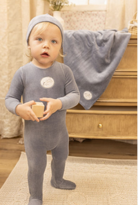 Bee & Dee Birdie Branch Velour Footie & Beanie - Indigo