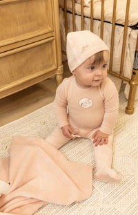 Bee & Dee Birdie Branch Velour Footie & Beanie - Dusty Pink