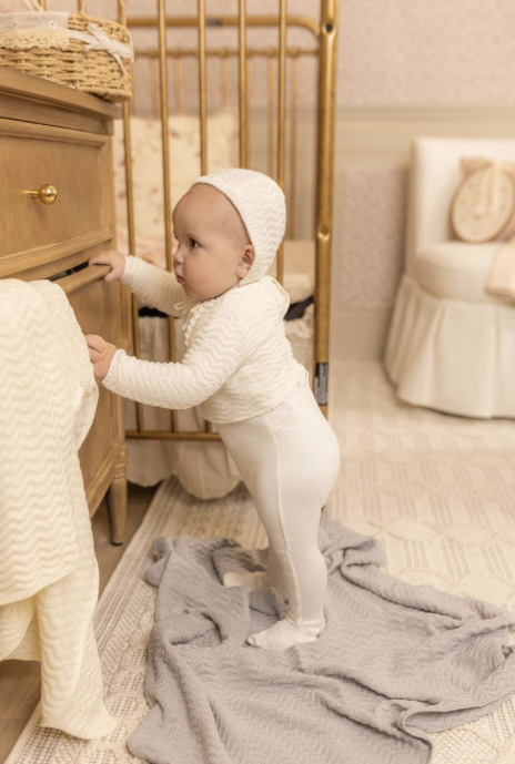 Bee & Dee Herringbone Cardigan Footie & Hat - Chalk White