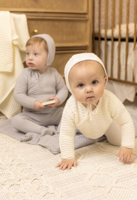 Bee & Dee Herringbone Cardigan Footie & Hat - Fortress
