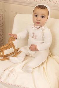 Bee & Dee Rocking Horse Footie & Bonnet - Chalk White Girls