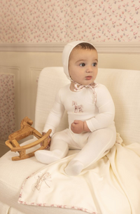 Bee & Dee Rocking Horse Footie & Bonnet - Chalk White Girls