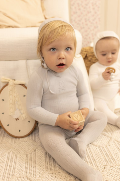 Bee & Dee Sweet Classic Pointelle Footie & Beanie - Dusty Blue