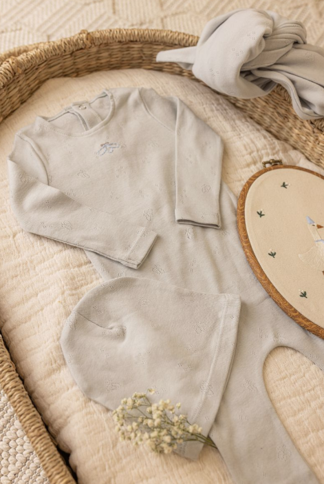 Bee & Dee Wings Pointelle Footie & Beanie - Dusty Blue
