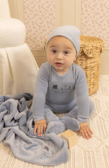 Bee & Dee Paraphenalia Velour Footie & Beanie - Crystal Blue