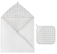 Elys & Co Floral Plaid Hooded Towel & Wash Cloth - Blue
