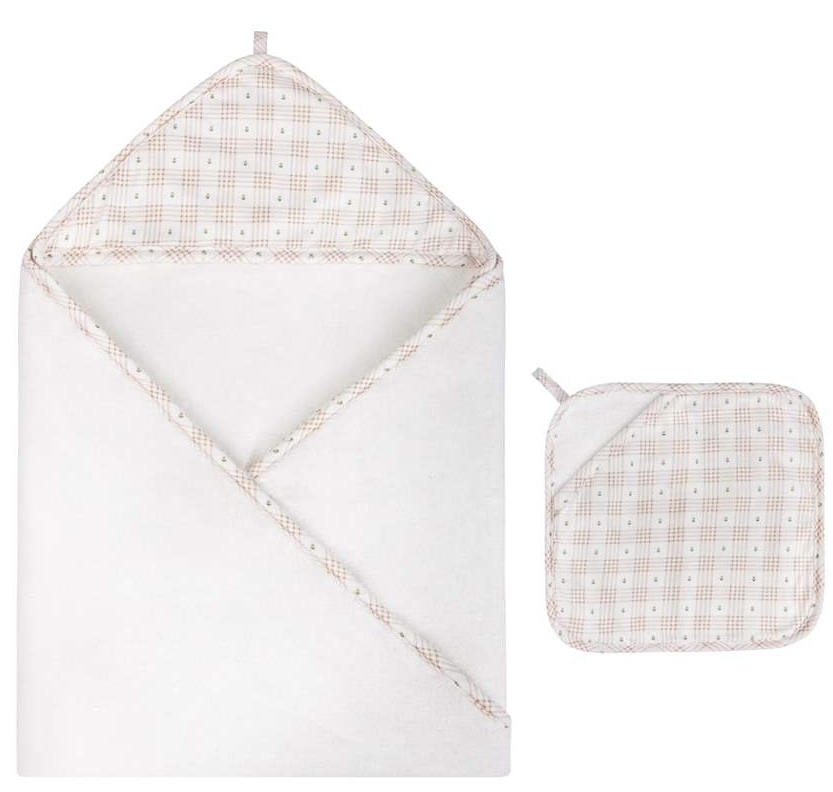 Elys & Co Floral Plaid Hooded Towel & Wash Cloth - Pink