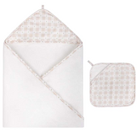 Elys & Co Floral Plaid Hooded Towel & Wash Cloth - Pink