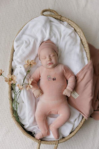Aurora Embroidered Bear Footie & Beanie - Pink