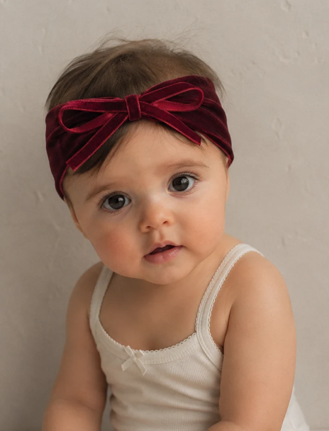 Bandeau Velvet Ribbon Bow Headband - Burgundy