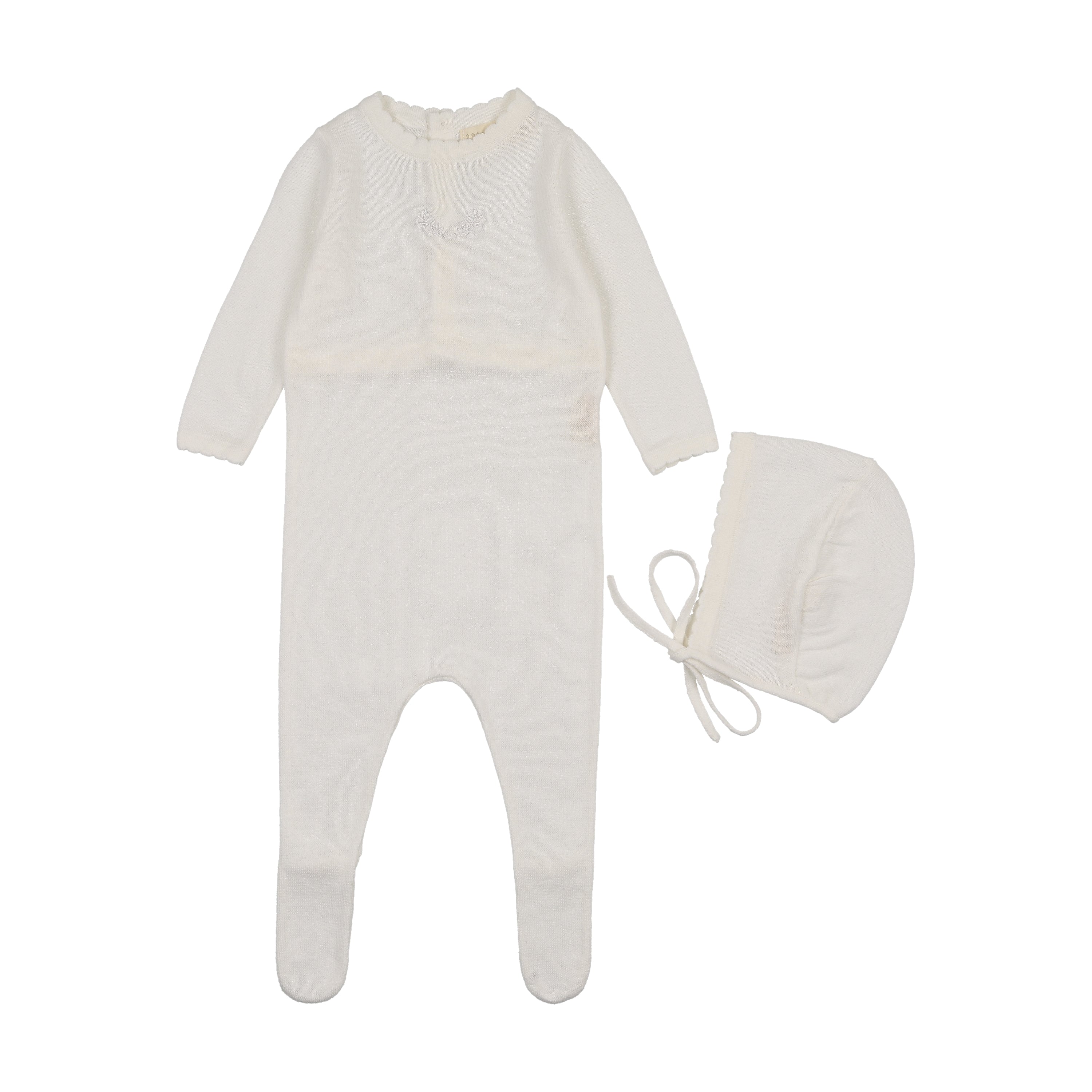 Peluche Signature Knit Footie & Bonnet - Cream