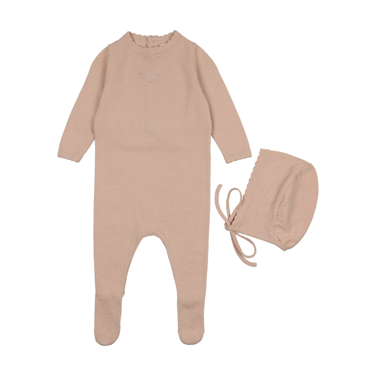 Peluche Signature Knit Footie & Bonnet - Rose