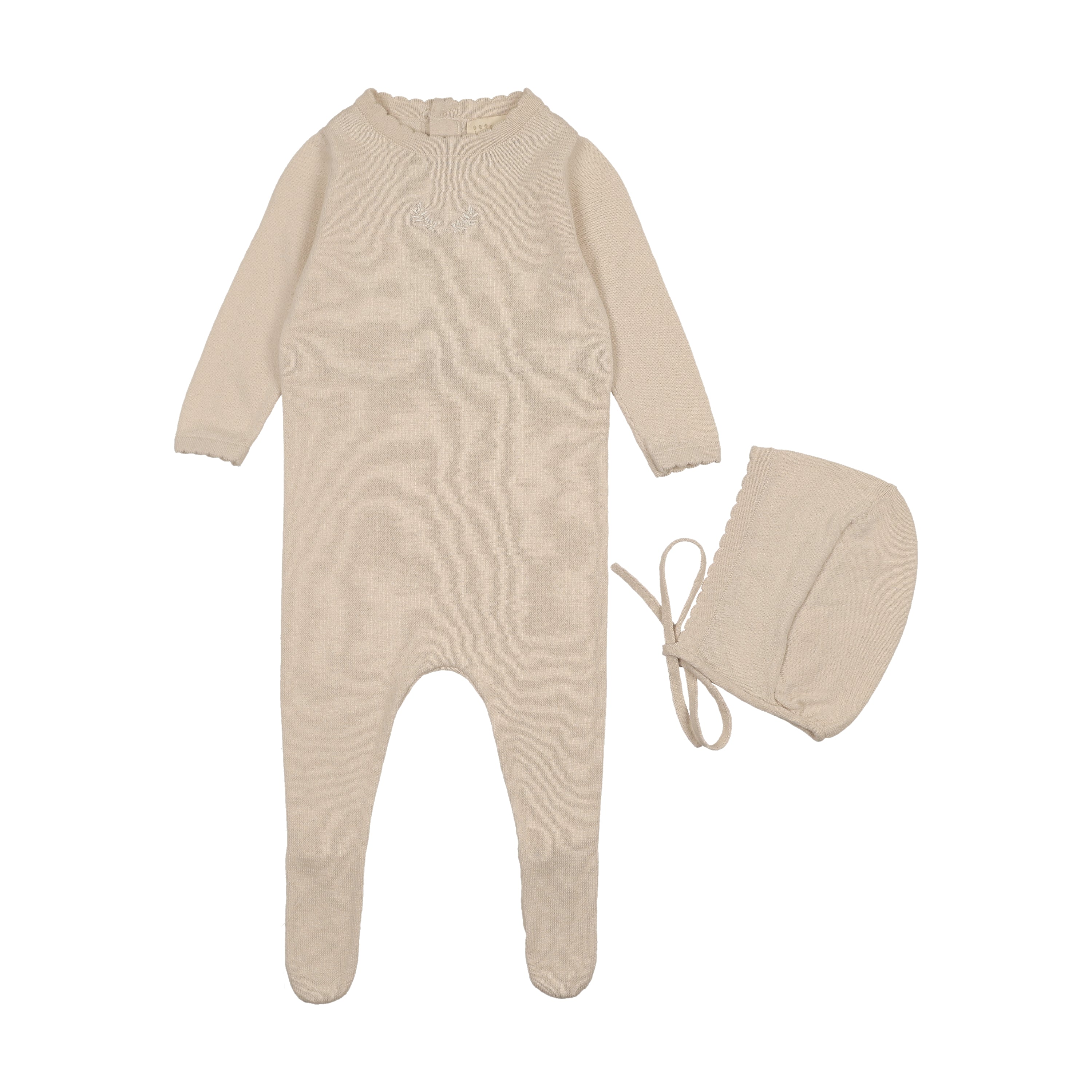 Peluche Signature Knit Footie & Bonnet - Stone